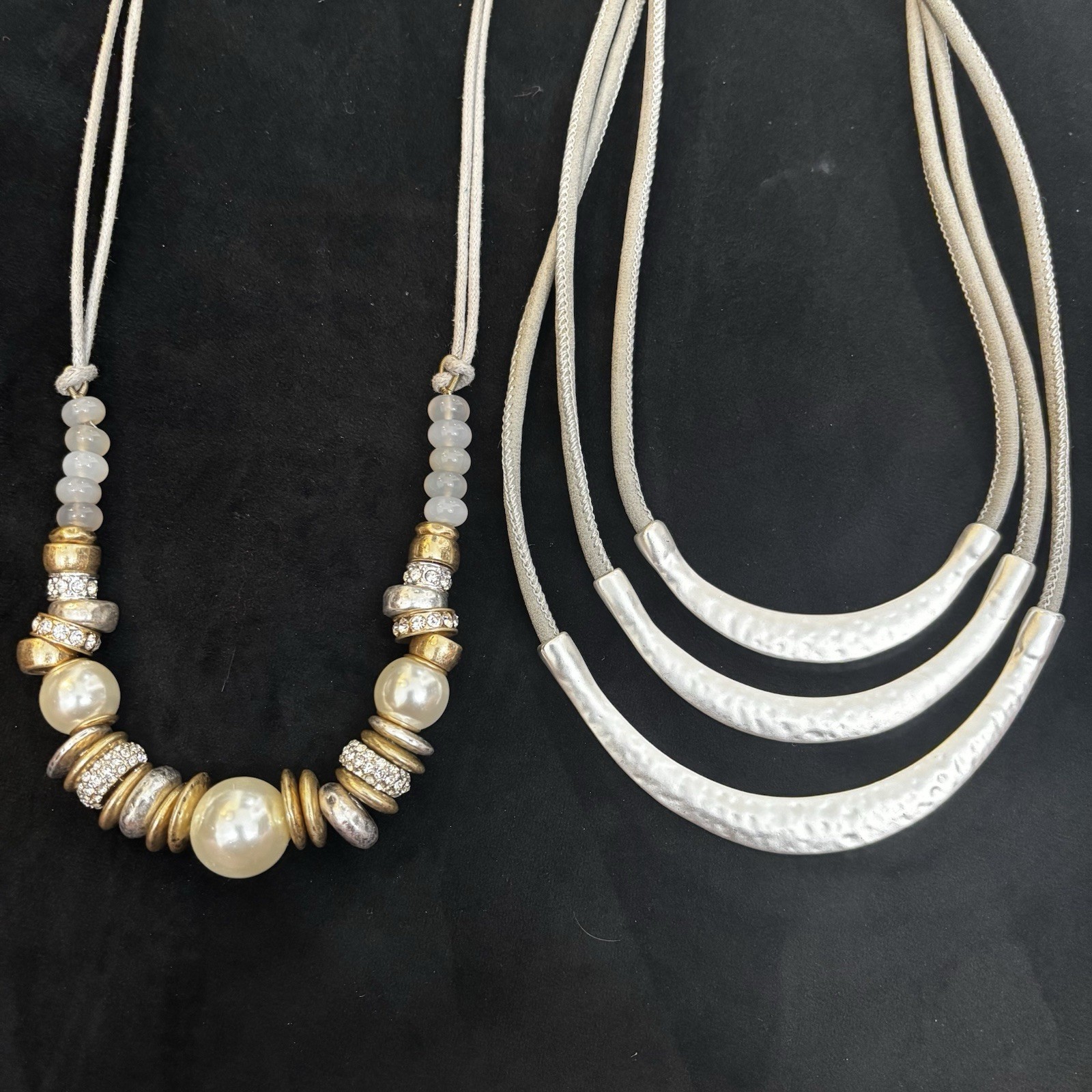 Two High End Statement Necklaces Mixed Metal Pear… - image 2