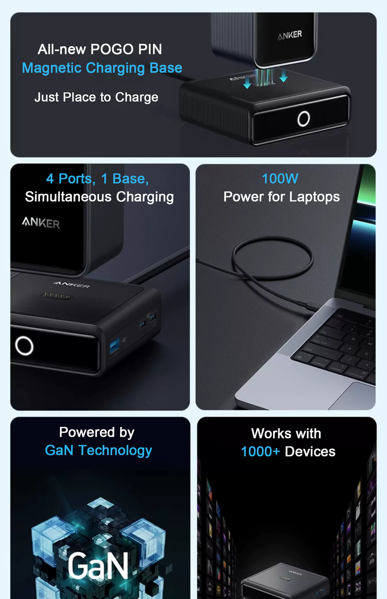 Anker 100W Charging Base Fast Charging 4 Ports for Prime Power