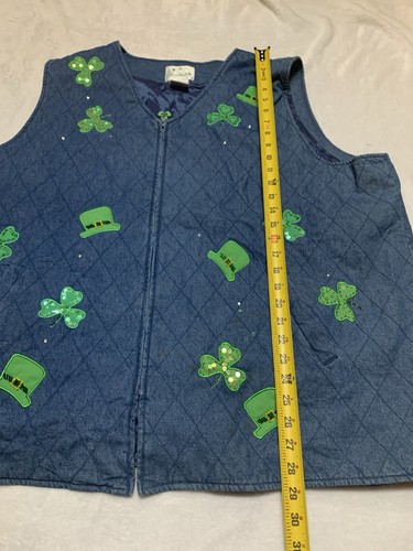 Quacker Factory St. Patricks Day Zip-Up Blue Denim Vest size 3x - Picture 9 of 12