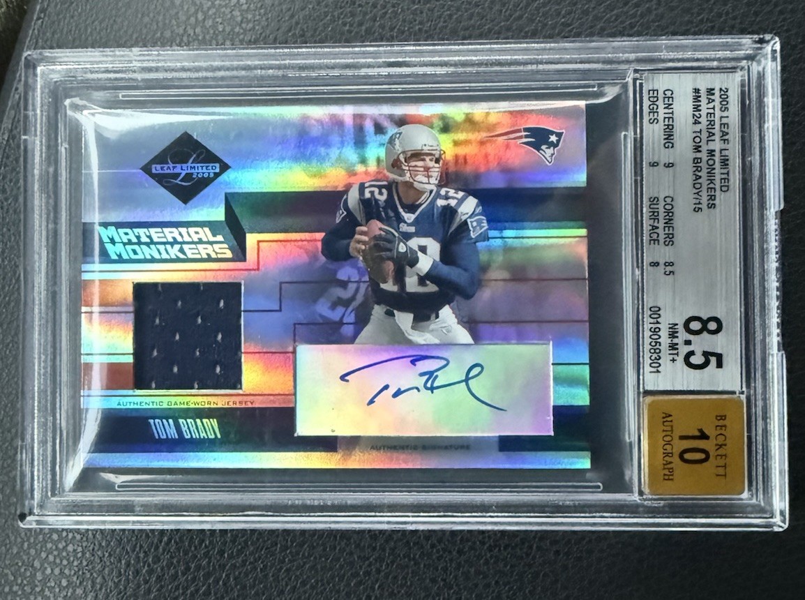 2005 Leaf Material Monikers Tom Brady Patch Auto 5/15 SSP BGS 8.5 AUTO 10 🔥GOAT