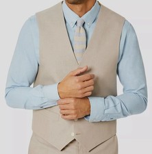 Tommy Hilfiger Men Beige Chambray Modern-Fit Waistcoat Suit Vest Size M