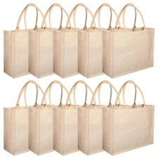 10 Pack Burlap Tote Bags Reusable Burlap Bags with Handles Blank Grocery Shop...