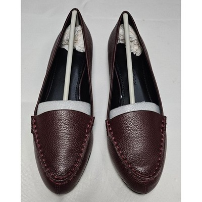 H by Halston Kellie Merlot Leather Loafer Flats Shoes Womens Size 5.5 M NEW