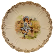 Vtg Little Boy Blue Scalloped Gold Trim Porcelain Home Decor Collectible Plate