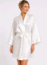 Vintage 90s Victoria's Secret Gold Label Ivory Satin Damask Robe OSFA