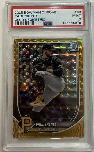 🔥 PAUL SKENES GOLD 2025 BOWMAN CHROME /50 GEOMETRIC POP 1 PSA 9 NON HIGHER 🔥