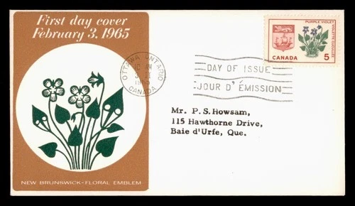 DR WHO 1965 CANADA FDC NEW BRUNSWICK FLORAL EMBLEM w3293