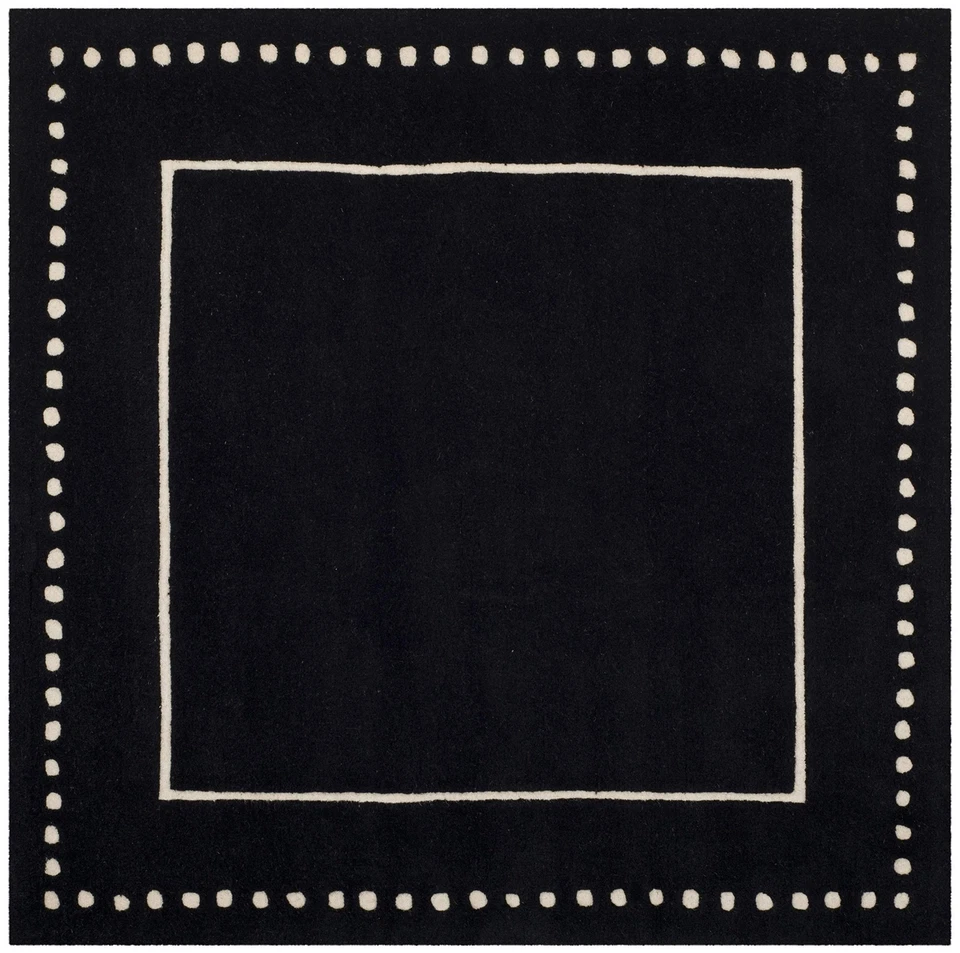 Bella Collection Area Rug - 5' Square, Black & Ivory, Handmade Dotted Border ... - Image 2 of 4