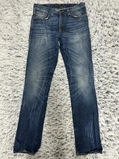 Nudie Jeans Mens 34 Blue Slim Jim Barley Denim Faded Stretch