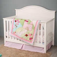 Pink Baby Girl Crib Bedding Set Dreamy Castle  3-Piece Cotton Floral Nursery...