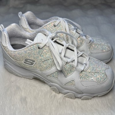 Sketchers D' Lites Glitter White Size 11 Air-Cooled Memory Foam