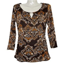 INC International Concepts Womens Size M Top Paisley Mesh Sheer Ruched Boho Y2K