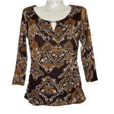 INC International Concepts Womens Size M Top Paisley Mesh Sheer Ruched Boho Y2K