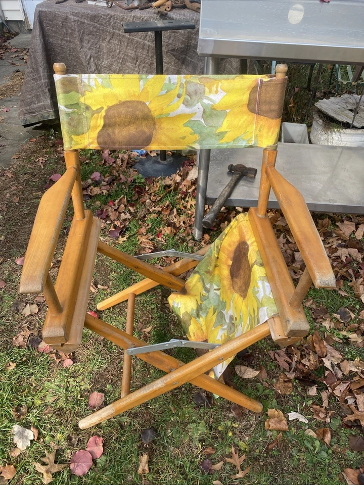 Silla Plegable Madera Cubierta Playa Césped Madera Lona Plegable De Colección Necesita Reparación Foto 3 de 4