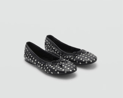 MNG BY MANGO Studded Bow Ballerina Flats Black 38 US 7.5 NEW