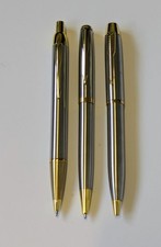 3x Luxury Style Ballpoint Pen - Elegant Steel Body - Black Ink - Fine Nib