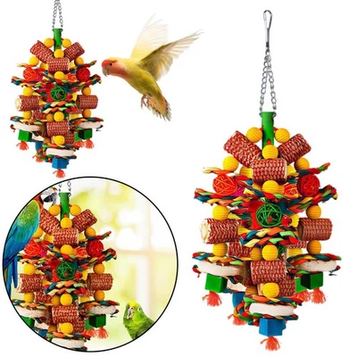 Papageienspielzeug für große Vögel mit Maiskolben, Luffa & Kauspielzeug - Bild 1 von 4