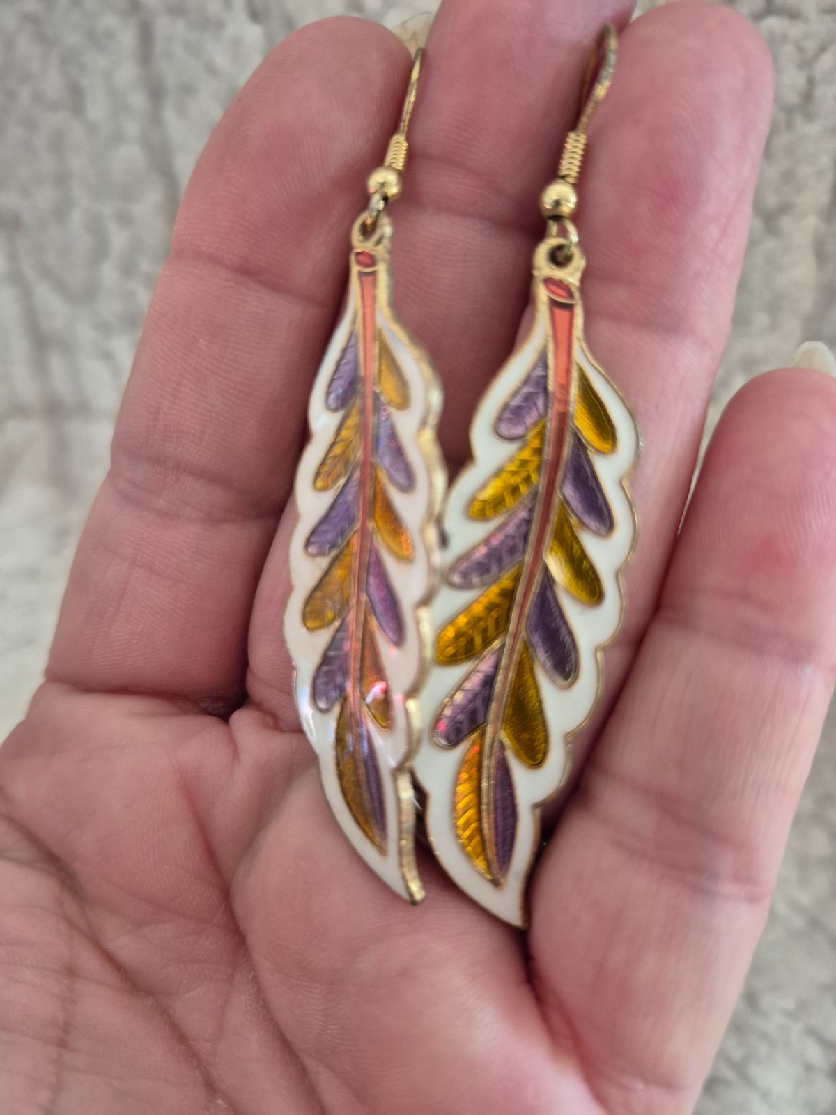 multi colored enamel leaf drop dangle earrings, g… - image 1