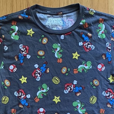 Super Mario Bros Nintendo T-shirt Medium Gray Mario Yoshi Stars Video Gamer Y2K