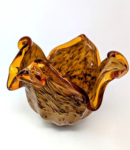 Murano White Crystal Italian Amber Art Glass Handblown Vase Vintage Venetian