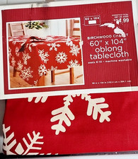 Snowflake Christmas Tablecloth on Red medium wt 60x104" Oblong Target