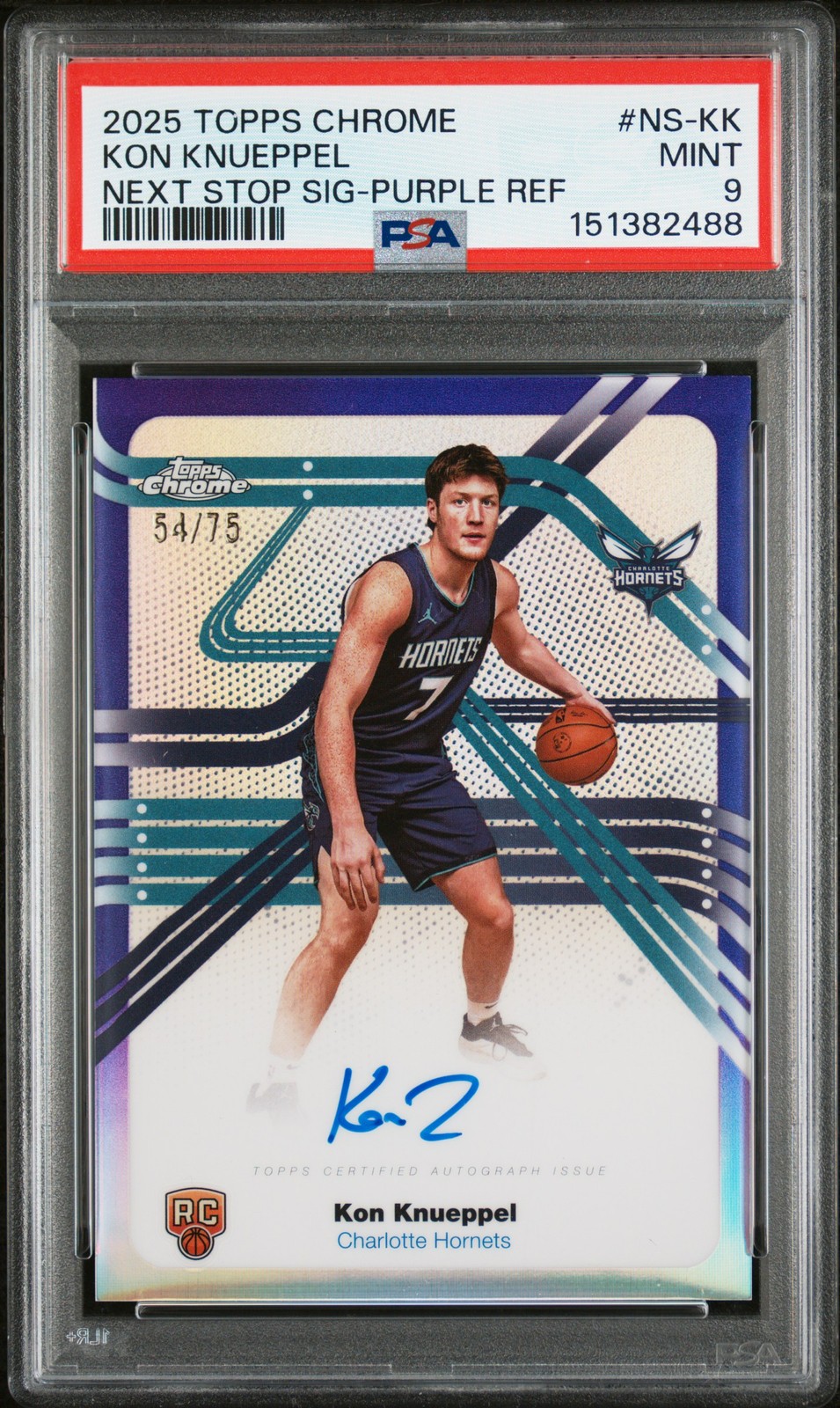 2025 TOPPS CHROME NEXT STOP SIGNATURES PURPLE REFRACTOR KON KNUEPPEL 54/75 PSA 9