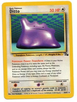 Pokemon Card: Ditto 18/62 Fossil Set Rare! GD