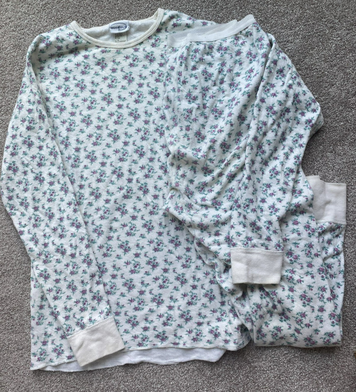 Duofold Merino  Wool Blend Floral  Base Layer Set USA ! Vintage  LARGE NO POLY