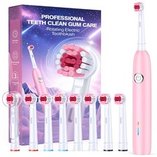 Rotating Electric Toothbrush with 8 Brush Heads for Adults and Kids, 3 Modes ...
