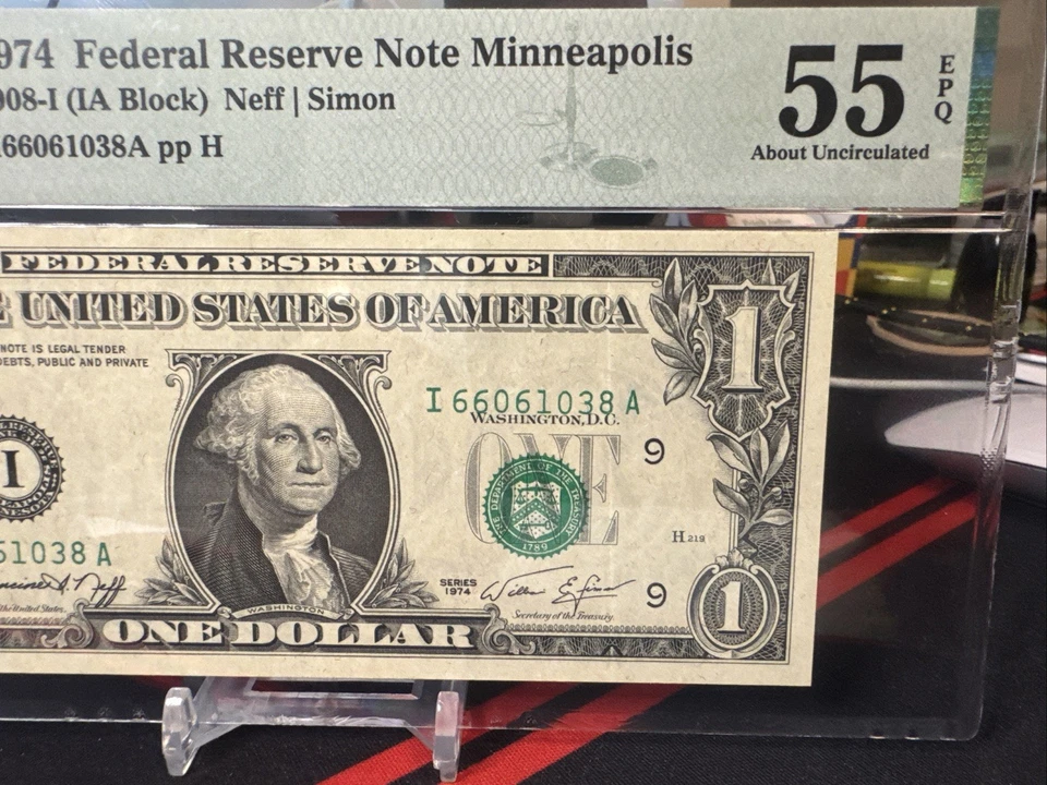1974 $1 Federal Reserve Note ( I/A Block ) - Misalignment Error - PMG 55 EPQ - Image 3 of 4