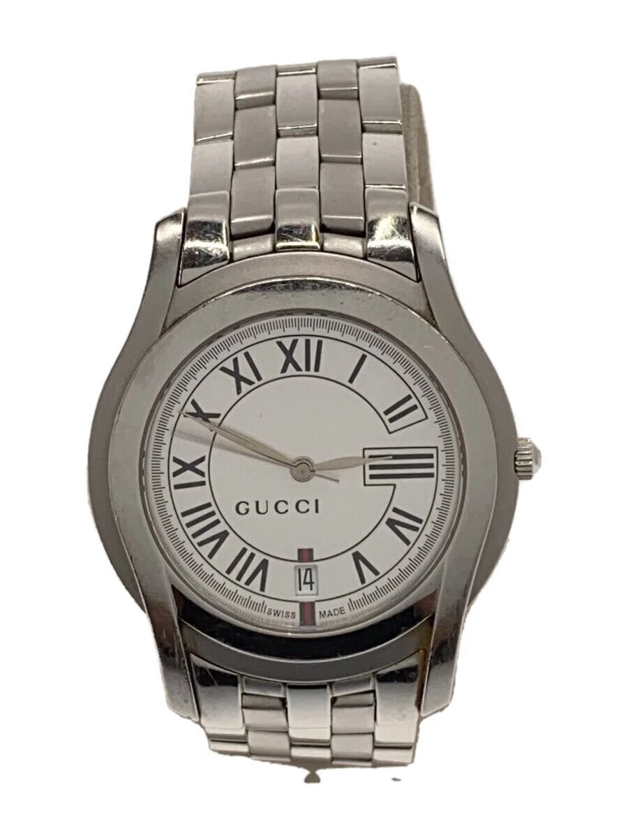 Montre homme Gucci 5500M à quartz cadran blanc ronde analogique acier inoxydable du Japon
