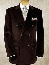 Mens Designer Grooms Wedding Double Breasted Brown Velvet Coat Blazer Jacket