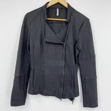 Miilla Stitchfix Womens Faux Suede Moto Jacket Double Zip Stretchy Black Sz S