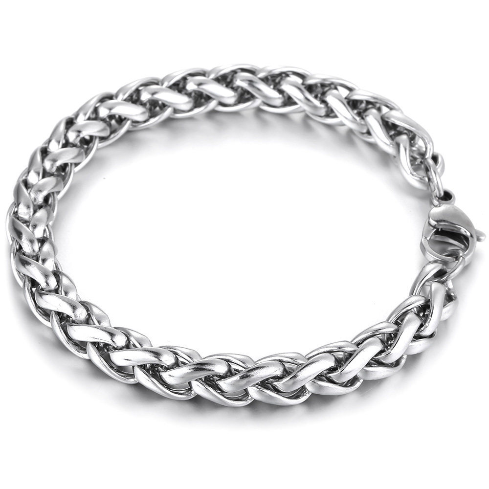 8MM Silver Stainless Steel Wheat Link Chain Bracelet Men Women