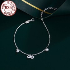 925 Sterling Silver CZ Infinity Symbol Charm Link Bracelet Adjustable Jewelry