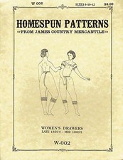 Homespun Patterns Women's Drawers 1850s-60s James Country Mercantile Sizes 8-12