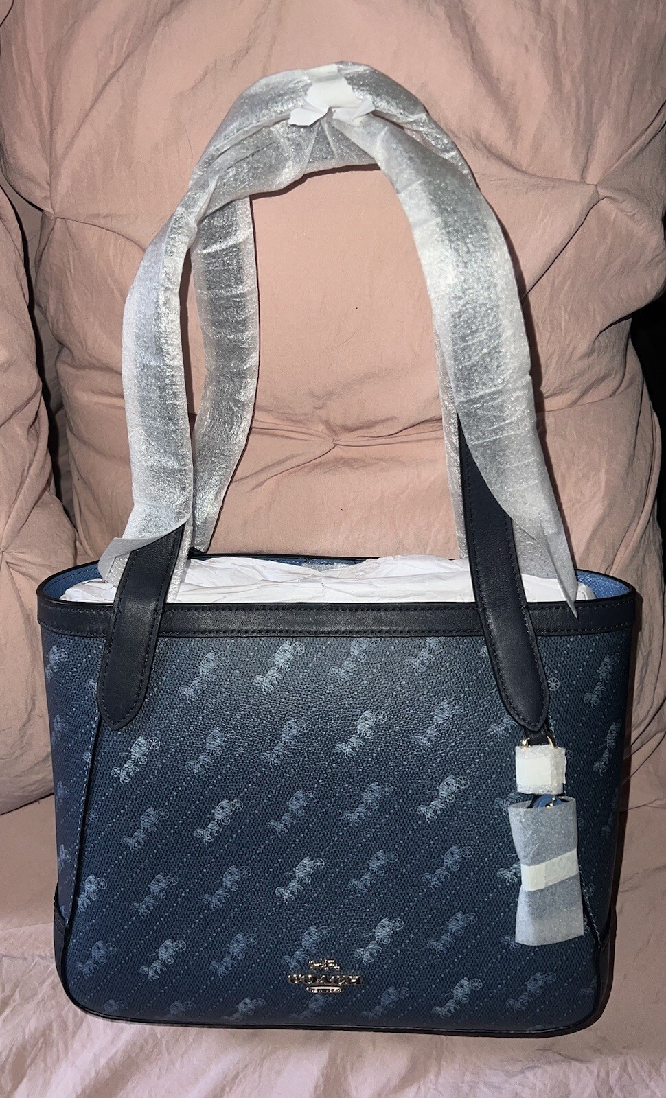 Bolso de Mano Coach Caballo y Carruaje Nuevo con Etiquetas con Estampado de Puntos de Caballo y Carruaje Denim