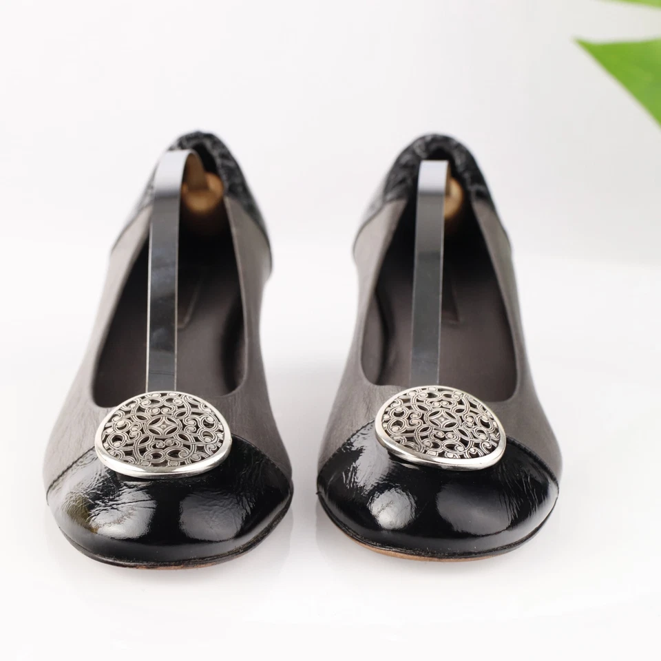 Zapatos de salón Brighton Marci para mujer talla 9,5 M peltre negro puntera medallón tacón bloque Foto 2 de 4