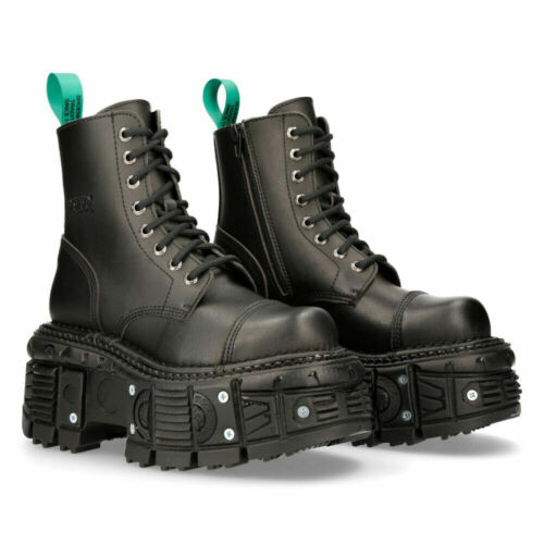 NOUVELLES BOTTES ROCK TANKMILI083C-V2 VEGAN cuir noir plate-forme chaussures de motard - Photo 1 sur 7