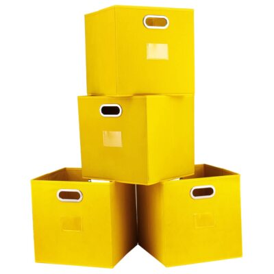 Cube Storage Bins13 Inch Storage Bin4pack Yellow Storage Boxes With Dual Metal H