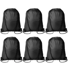 KuhomePcs Drawstring Backpacks Bulk String Bag Cinch Sack Pack Storage 6 Black