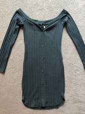 Windsor Green Ribbed Off Shoulder Stretch Long Sleeve Mini Dress NWT Medium New