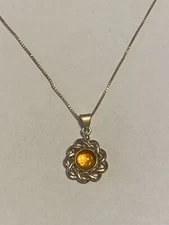 Boma 925 Sterling and Amber Pendant Necklace On 18” Sterling Box Chain