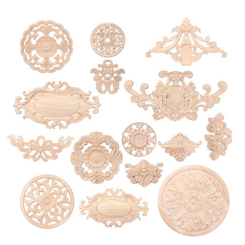 Decorative Wooden Figurines Crafts Corner Appliques Frame Wood Carved