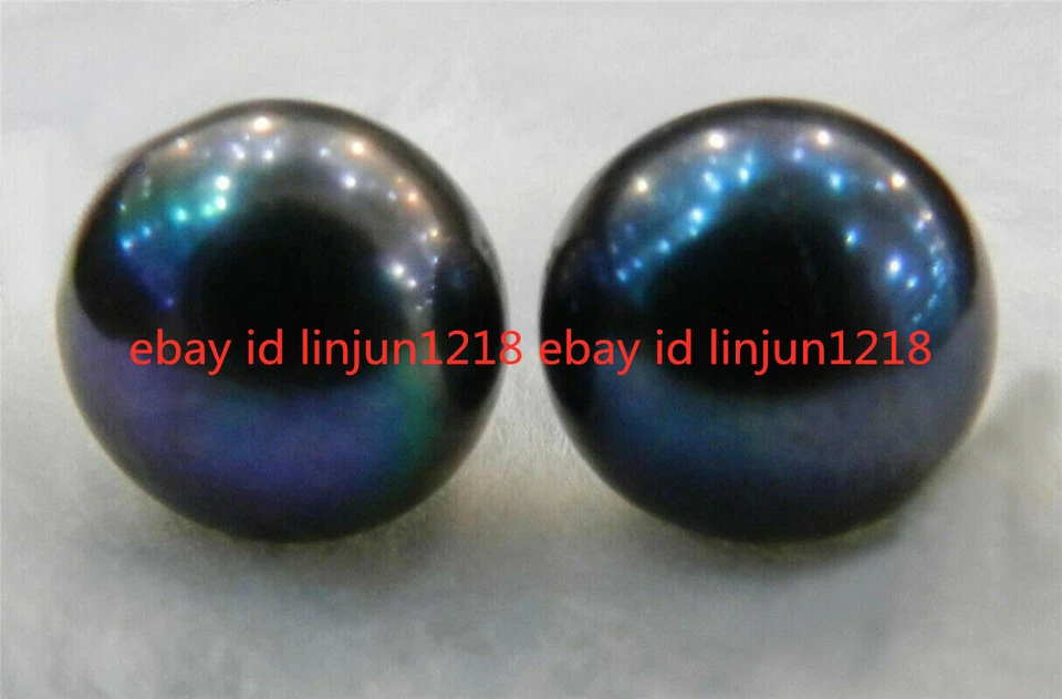 Huge 12-13mm Natural Black Tahitian Pearl 925 Sterling Silver Stud Earrings AAA - Image 3 of 4