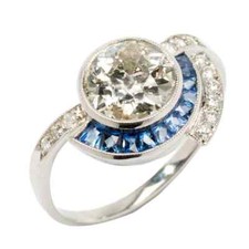 Art Deco Style Lab-Created Central Brilliant 2.08CT CZ With Blue Sapphire Ring
