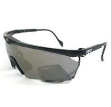 Vintage Uvex Sunglasses Race Across Matte Black Shield Frames with Gray Lens