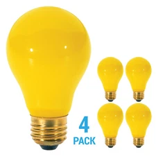 Pack YELLOW BUG LIGHT BULBS 60W Watt A19 Medium E26 120V 60A/Bug 60A/YB 60A19/Y