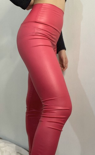 Womens Faux Leather Leggings Pink Sexy 