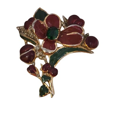 Vintage Enamel & Glass Pave Rhinestone Floral Brooch (A3656) | eBay